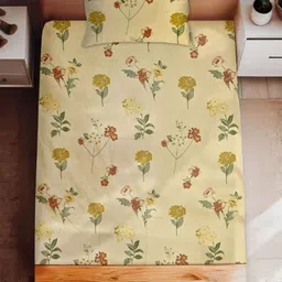 HARYANA HOOPS Off White & Brown Floral Printed 220 TC Single Bedsheet Set 2.31m x 1.64m-image-13