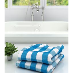 Athom Living 100% Premium Cotton Bath Towel Big Check Print Pack Of 2 - Blue-image-56