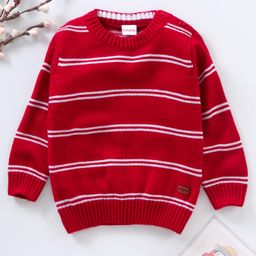 Babyhug Full Sleeves Knit Striped Pullover - Red-picture-27