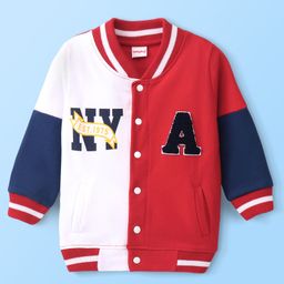 Babyhug Cotton Full Sleeves Bomber Style Sweatjacket with Graphics & Terry Embroidery - Red & White-image-27