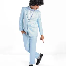 Pine Kids Full Sleeves Party Suit With Bow Solid Colour- Sky Blue-picture-9
