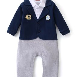 Babyhug Interlock Knit Full Sleeves Romper Soccer Ball Patch - Navy Blue-image-49