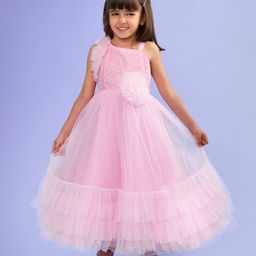 Babyhug Woven Sleeveless Fit and Flare Ruffled Party Dress with Sequin & Glitter Detailing-   -Light Pink-image-20