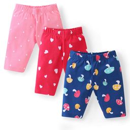 Babyhug Cotton  Lycra Knit Three Fourth Leggings with Polka Dot & Heart Print Pack of 3 - Multicolour-image-29