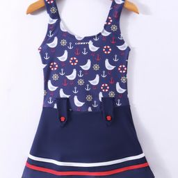 LOBSTER  Sleeveless Frock Swimsuit with Bird Print -  Blue-image-50