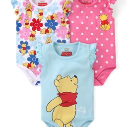Babyhug Disney Cotton Knit Frill Sleeves Onesies with Winnie The Pooh Graphics Pack Of 3 - Multicolour-image-67