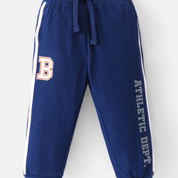 Babyhug French Terry Full Length Jogger Fit Track Pants with Letter Patch - Navy-image-55