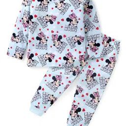 Babyhug Disney Cotton Knit Full Sleeves Night Suit With Minnie Mouse Print - Blue-picture-16