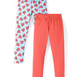 Pspeaches Pack Of 2 Watermelon Printed & Solid Leggings - Navy Blue-image-25