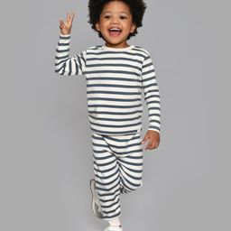 Mi Arcus Unisex 100% Cotton Full Sleeves Striped Tee With Coordinating Pajama Set - Grey-image-94