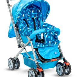 Mee Mee Little Explorer Baby Stroller/Pram for 0 to 3 Years, New Born/Kid, 5 Point Safety Harness, Adjustable backrest, 360 Swivel Wheel, Large Storage Basket, Reversible Handlebar Net (Modern, Blue)-3