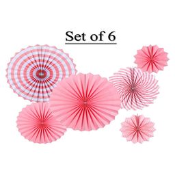 Decor Mantra flower shape homedecoartion paper fan for birthday , baby shower- Pink - Pack of 6-15
