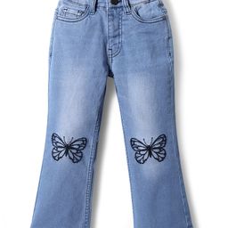 Pine Kids Denim Woven Full Length Washed Jeans With Butterfly Embroidery - Blue-image-23