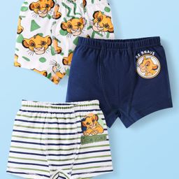 Babyhug Disney Cotton Knit Mid Thigh Trunks With Simba Graphic Pack Of 3 - White & Navy Blue-image-15