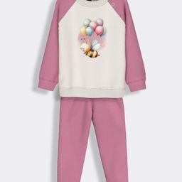Orange Sugar Cotton Full Raglan Sleeves Bee Printed Sweatshirt & Joggers Set - Off White-picture-32