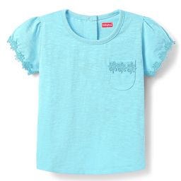Babyhug Cotton Knit Half Sleeves T-Shirt with with Floral Detailing - Light Blue-image-65