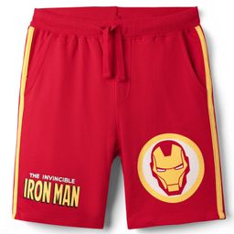 Pine Kids Marvel 100% Cotton Knee Length Shorts With Avengers Iron Man Graphics & Tape Detailing - Red-image-20