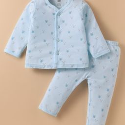 Zero Interlock Knit Full Sleeves Co-Ords Night Suit With Bear Print - Light Blue-image-83