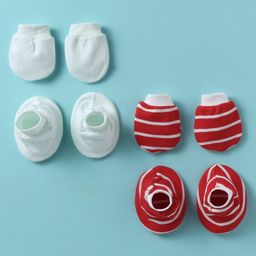 Bubble Pop Cotton Knit Mittens & Booties Set with Stripe Design Pack of 2 - Red & White-image-10