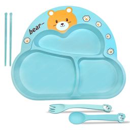FunBlast Bear Theme BPA free Bamboo Dinnerware Set for Kids Sea Green-15
