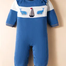 ToffyHouse Knit Full Raglan Sleeves Winter Wear Romper With Fish Embriodery - Blue-picture-21