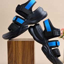 Shoetopia Colour Blocked Double Velcro Closure Sandals - Blue-image-87