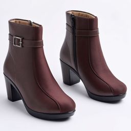Shoetopia Embroidered Zipper Closure Boots - Brown-image-97