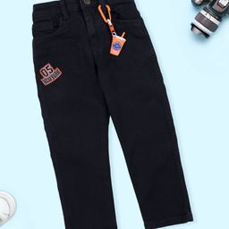 Kiddopanti Denim New York Patch Detailed Jeans With Boba Tea Keychain - Black & Orange-image-56