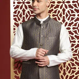 MANQ Ethnic Motifs Woven Design Nehru Jacket-picture-40