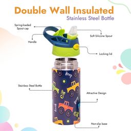 Adore Helios Double Wall Insulated Stainless Steel  Sipper with Handle- 350ml- Automotives image 2
