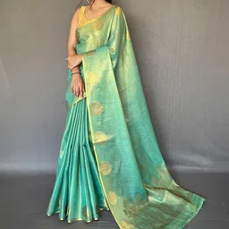 SWORNOF Zari Solid Tissue Saree-21