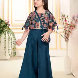 Lagorii Girls Floral Embroidered Top with Palazzos & Sling Bag-picture-4