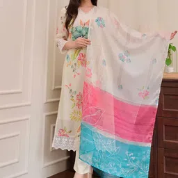 Lilots Floral Printed V Neck Straight Kurta With Trousers & Dupatta-picture-58