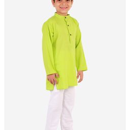 Superminis Full Sleeves Solid Kurta With Pyjama Set - Parrot Green image 4