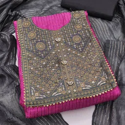 Maroosh Floral Embroidered Sequined Chanderi Cotton Unstitched Dress Material-image-96