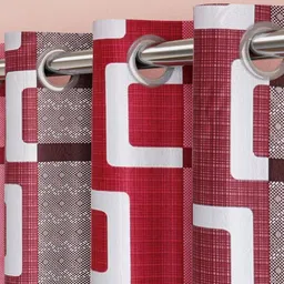 Aura Red & White Set of 2 Geometric Window Curtain image 5