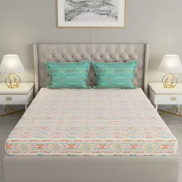 Raymond Home White & Red Cotton 144 TC Queen Bedsheet Set 2.74 m x 2.74 m-image-90