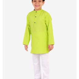 Superminis Full Sleeves Solid Kurta With Pyjama Set - Parrot Green image 5