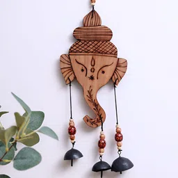 Unravel India Brown & Black Ganesha Motif Windchime With Embedded Bells-image-5