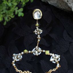 BeAbhika Kundan Studded & Beaded Gold-Plated Wraparound Hand Chain Bracelet-image-11