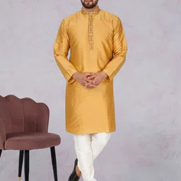 SKAVIJ Men Regular Thread Work Kurta with Churidar & With Dupatta image 1