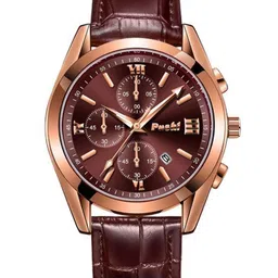 Poshi Men Leather Strap Round Dial Water Resistant Quartz Watch-image-20