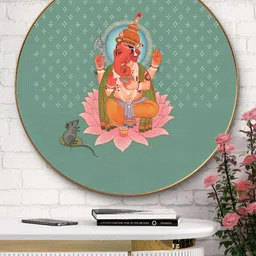 SAF Green & Brown Lord Ganesha On Lotus Religious Printed Wooden Wall Art-image-95