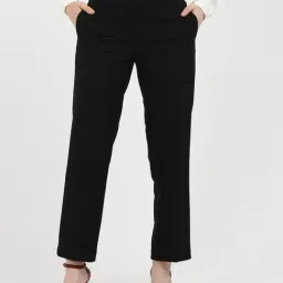 TOMMY HILFIGER Black Straight Fit Mid Rise Trousers-picture-0