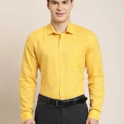 Turtle Yellow Cotton Linen Slim Fit Shirt-image-14