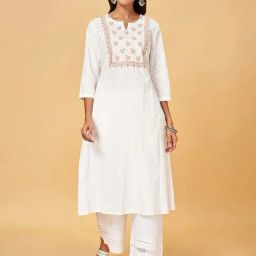 Rangmanch by Pantaloons Bone White Embroidered Straight Kurta-image-55