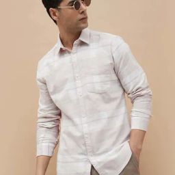 Code By Lifestyle Dusty Pink Cotton Slim Fit Checks Shirts-image-67