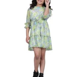 Cantabil Girls Green Printed Dress-image-81