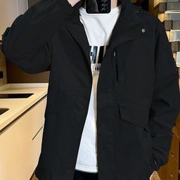 HERE&NOW Men Spread Collar Solid Casual Bomber Jacket-image-79