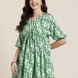 HERE&NOW Printed Puff Sleeve Empire Mini Dress-image-24